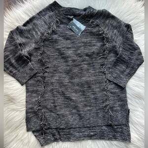 Lord and Taylor sweater heather gray fringe 3/4 sleeve small